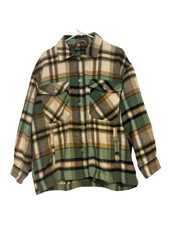 Zara Jackets & Blazers - Zara Plaid Women's Shacket Oversized Button Front Shirt Jacket Size Large Green